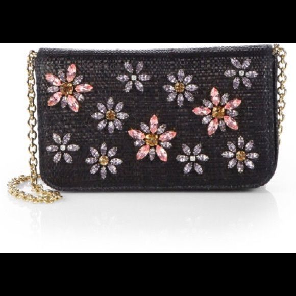 Dolce&Gabbana Floral Embellished Black Raffia Clutch NWT Pristine Condition - Picture 1 of 12